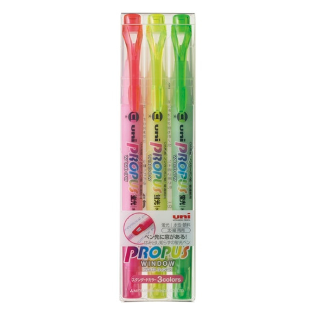Uni Propus Window Double-Sided Highlighter - 4.0 mm / 0.6 mm - 5 / 3 Color Set
