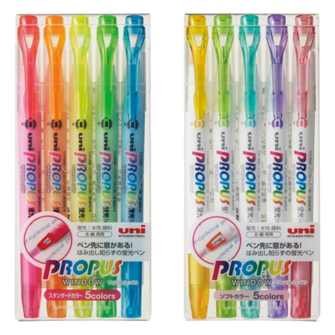 Uni Propus Window Double-Sided Highlighter - 4.0 mm / 0.6 mm - 5 / 3 Color Set