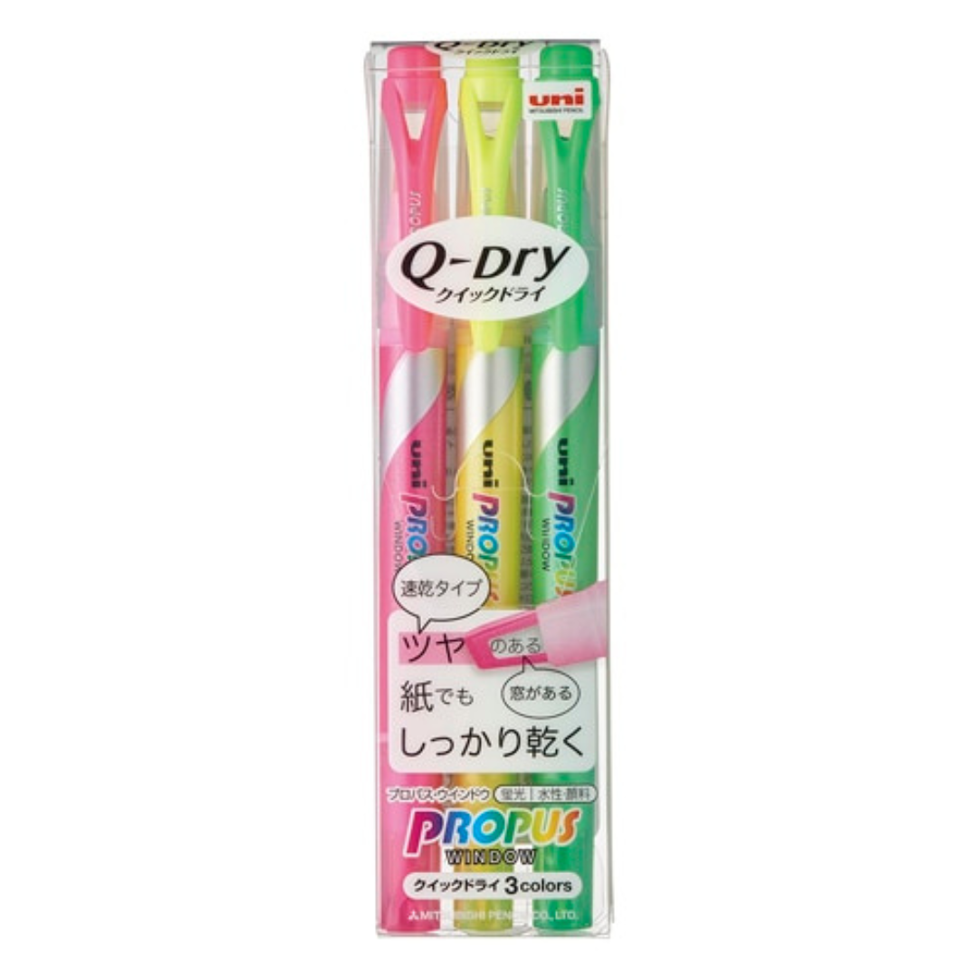 Uni Propus Window Q-Dry Double-Sided Highlighter - 4.0 mm / 0.6 mm - 5 Color Set