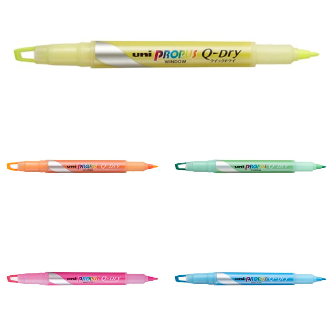 Uni Propus Window Q-Dry Double-Sided Highlighter - 4.0 mm / 0.6 mm - 5 Color Set