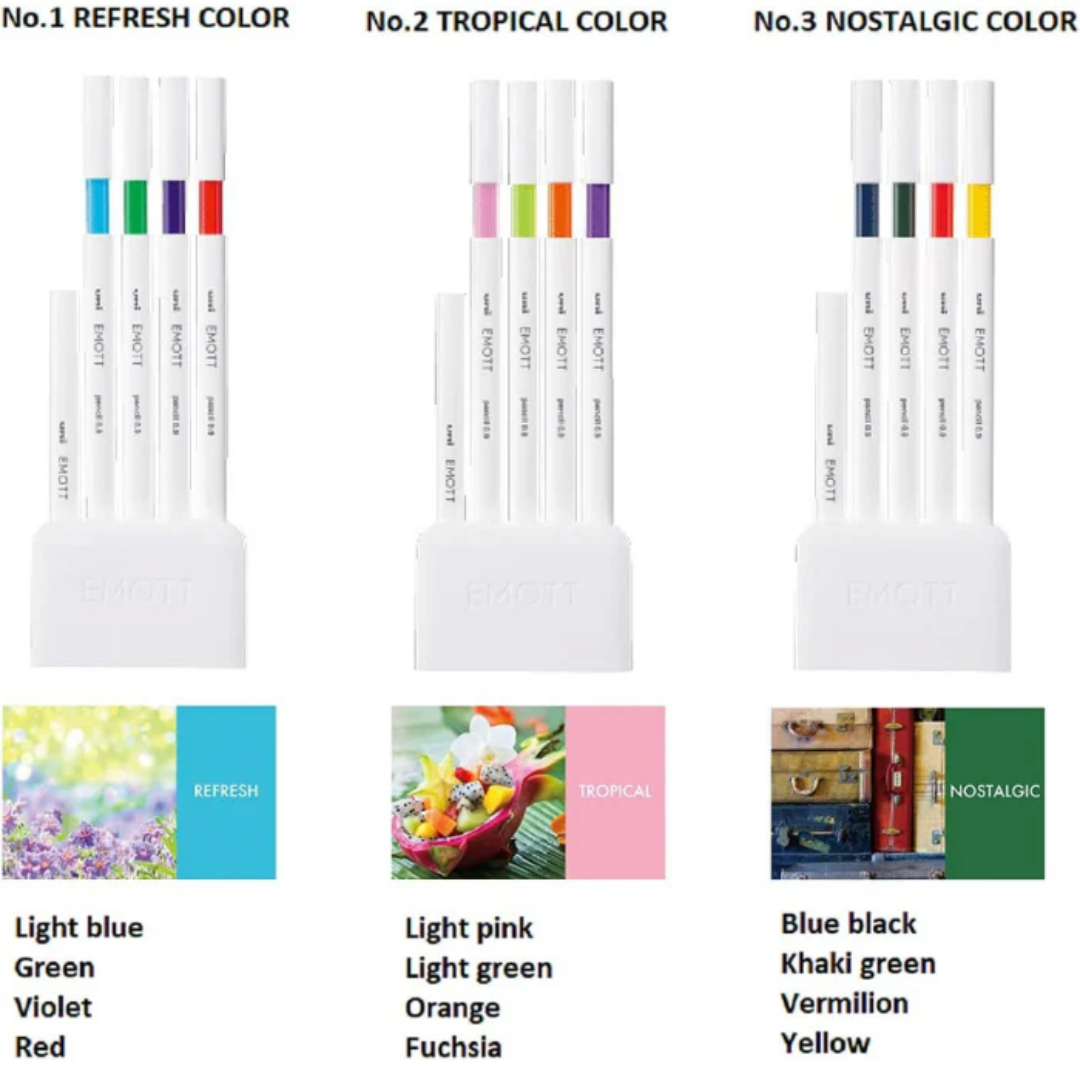 Uni EMOTT Color Mechanical Pencil - 0.9 mm - 4 Color Set