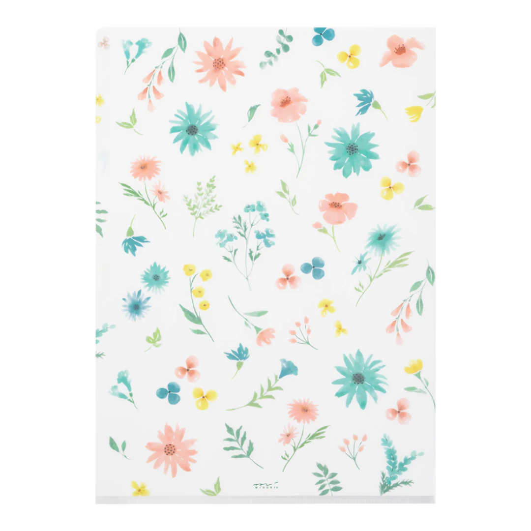 Midori 3 Pockets Clear Folder A4 - Flowers B
