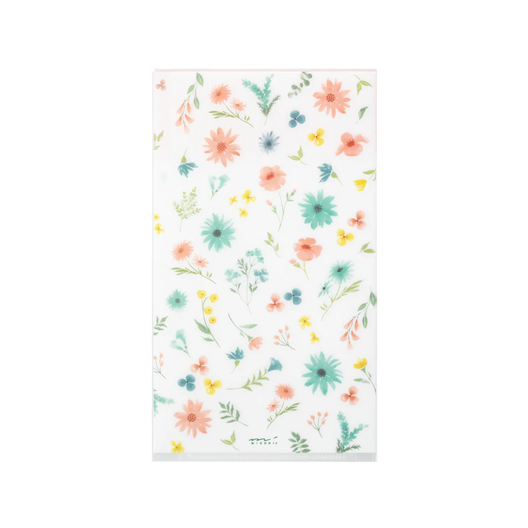 Midori 3 Pockets Clear Folder A5 Slim with Flap - Flowers