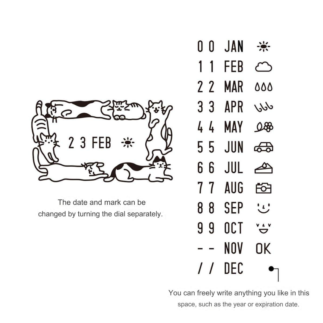 Midori Paintable Rotating Date Stamp - Cat