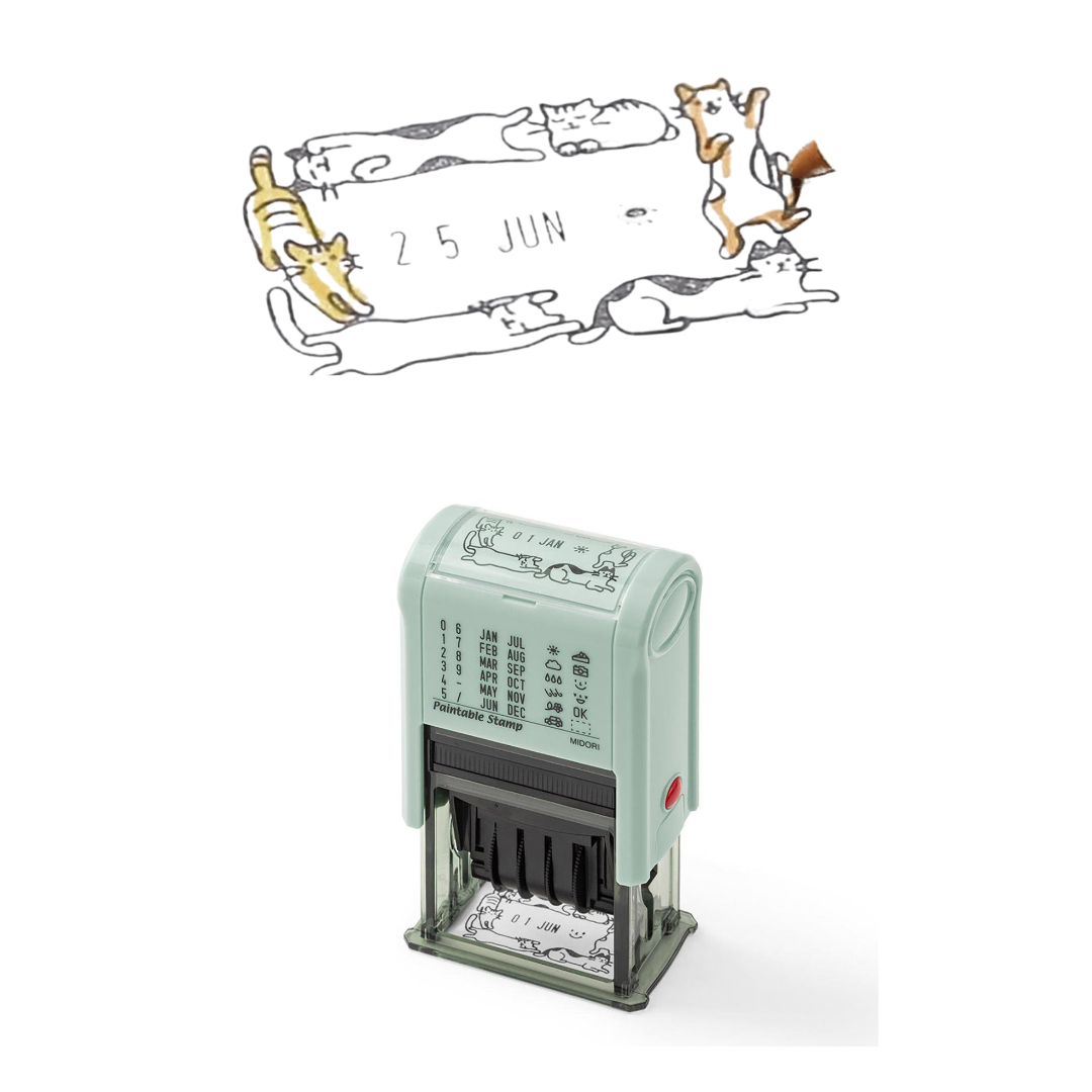 Midori Paintable Rotating Date Stamp - Cat