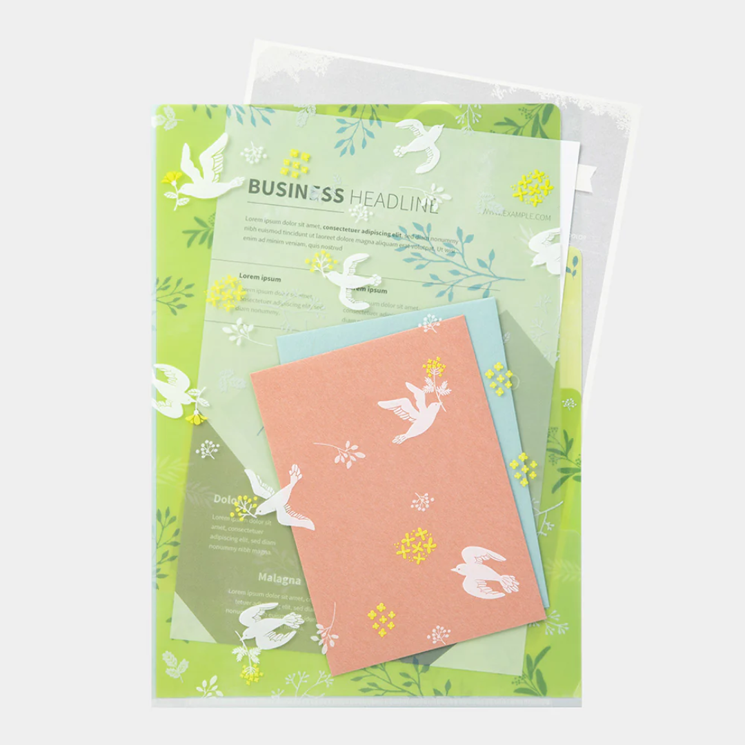 Midori 3 Pockets Clear Folder A4 - White Bird