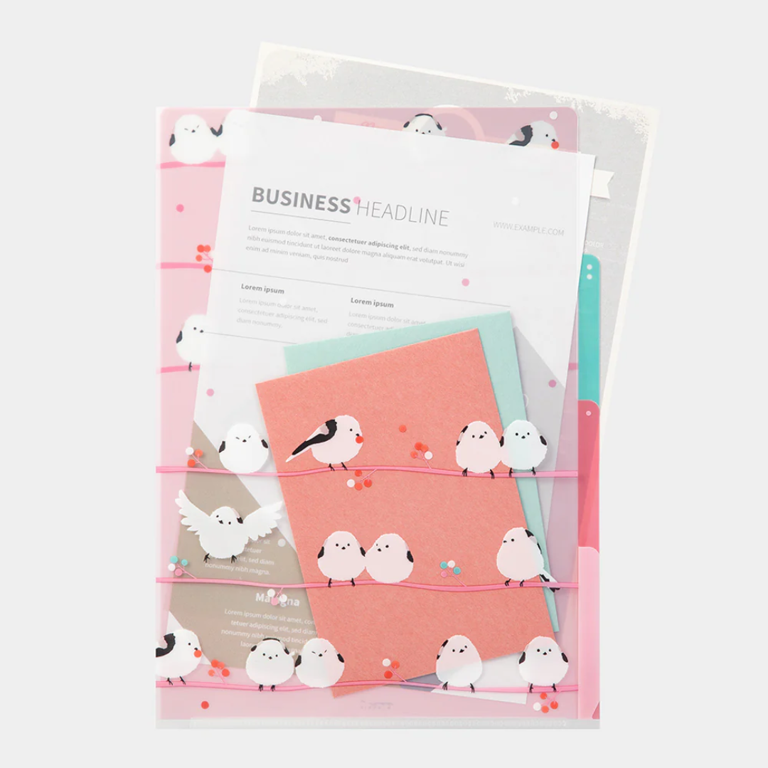 Midori 3 Pockets Clear Folder A4 - Long-Tailed Bird