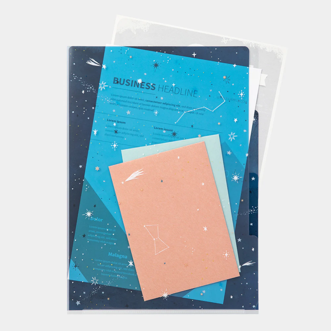 Midori 3 Pockets Clear Folder A4 - Starry Sky