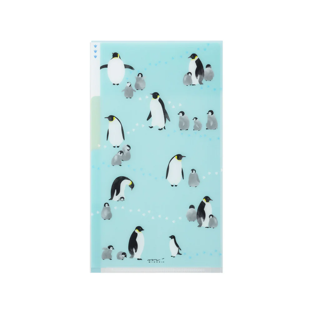 Midori 3 Pockets Clear Folder A5 Slim with Flap - Penguin