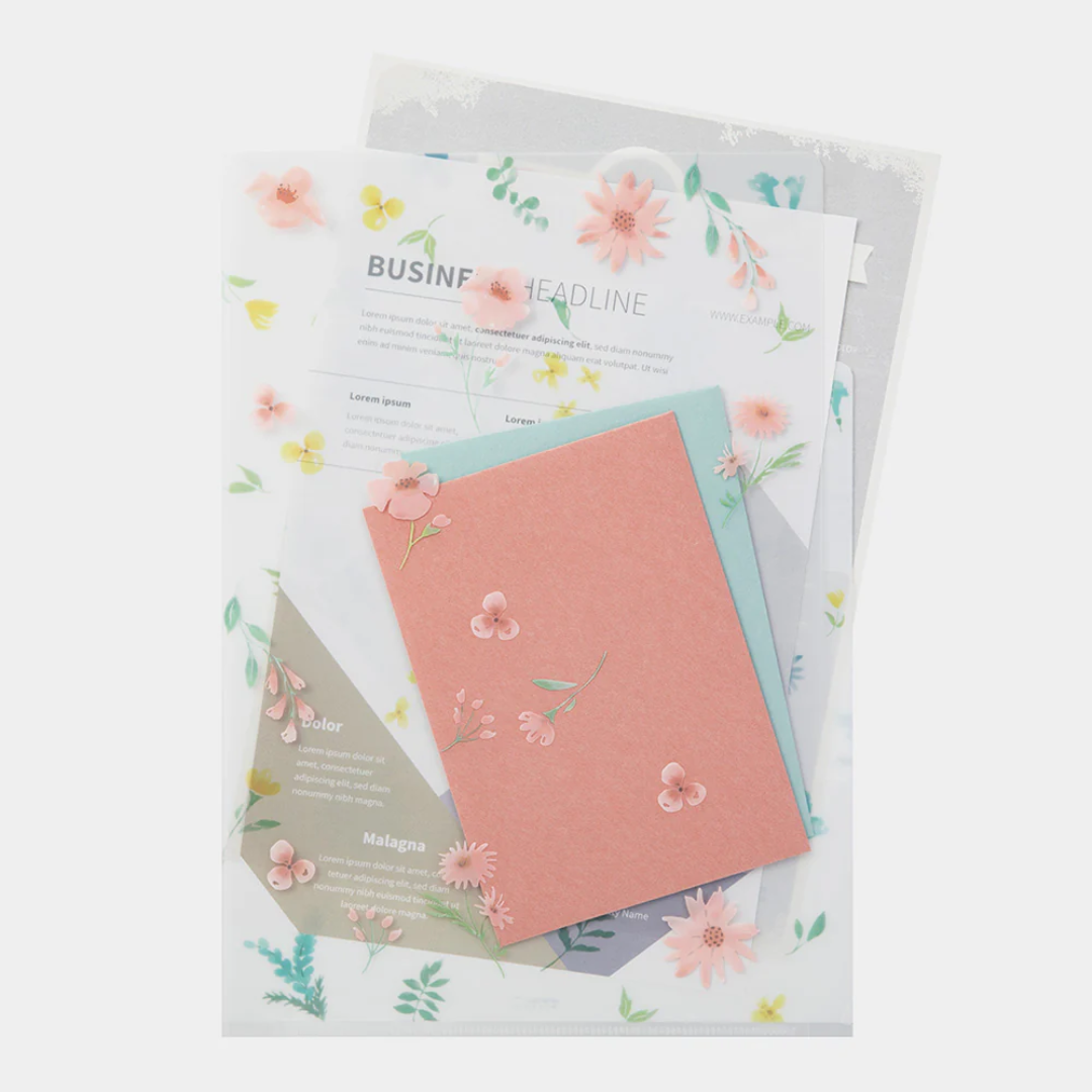 Midori 3 Pockets Clear Folder A4 - Flowers B