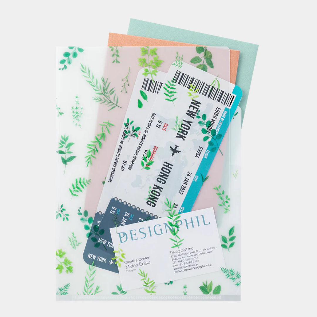 Midori 3 Pockets Clear Folder A5 - Leaves