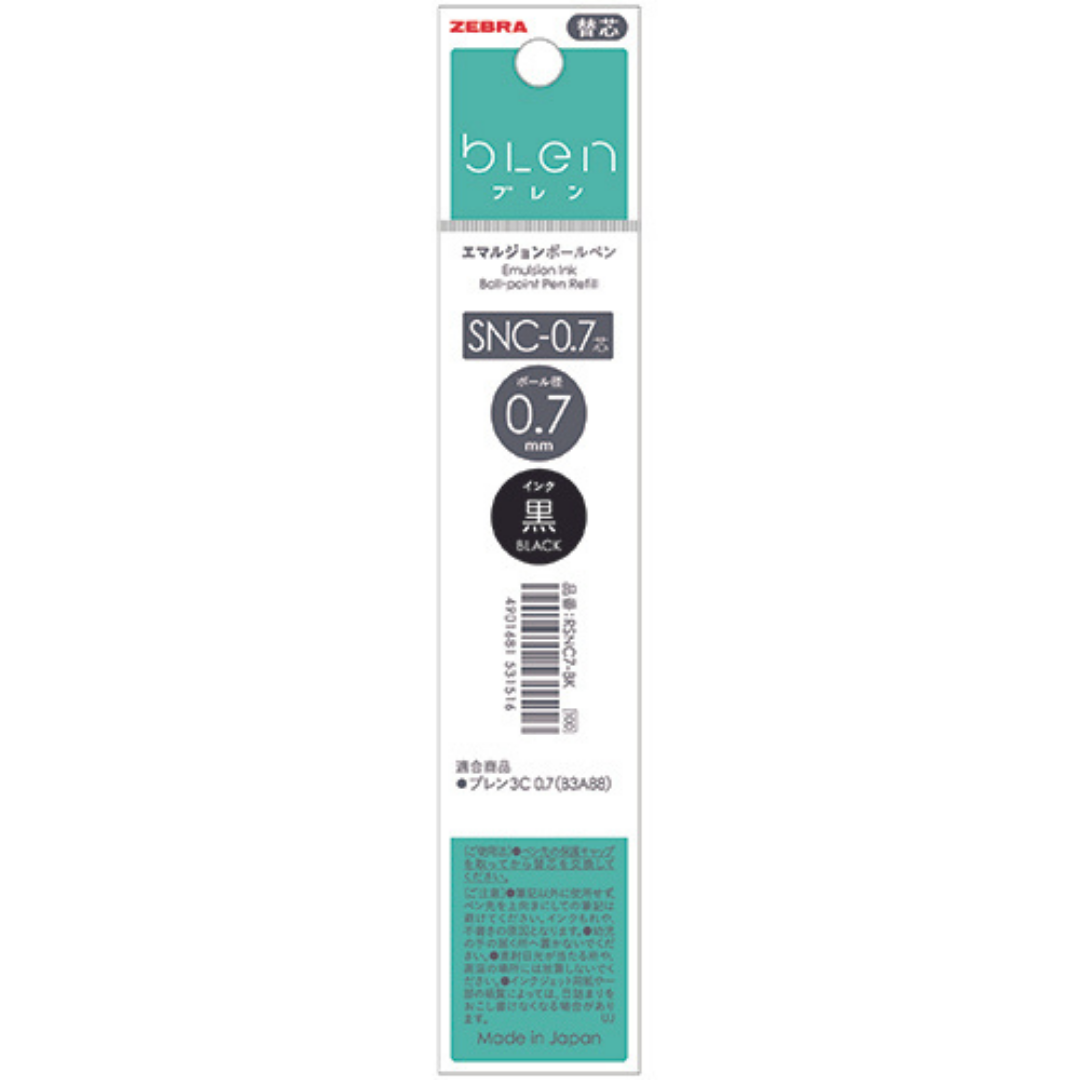Zebra bLen 3C 3 Color Ballpoint Multi Pen & Refill - 0.5 mm