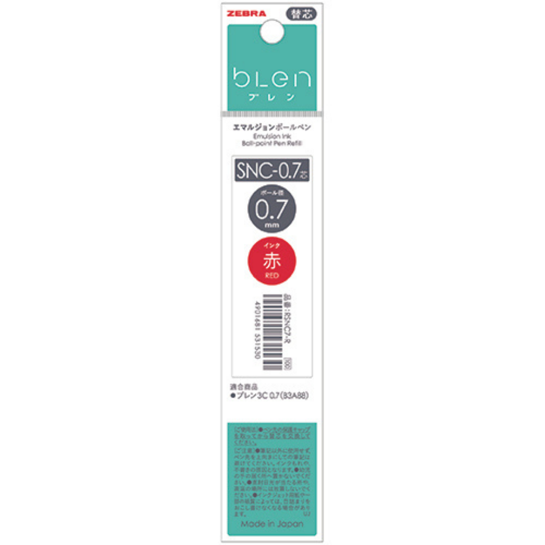 Zebra bLen 3C 3 Color Ballpoint Multi Pen & Refill - 0.7 mm