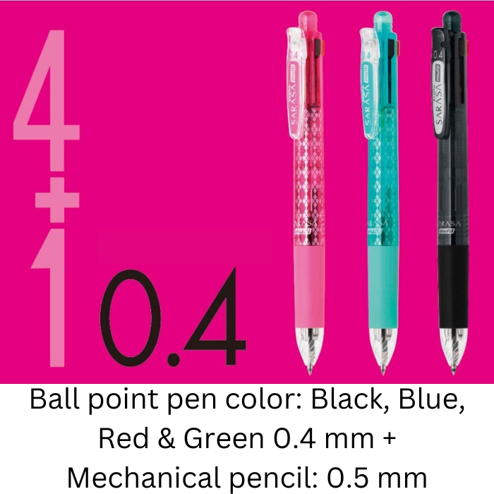 Zebra Multi-Function Pen, 4 Colors 0.4 mm + 1 mechanical pencil 0.5 mm