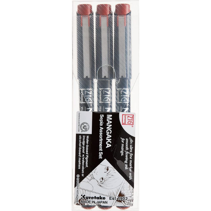 Kuretake ZIG Cartoonist Mangaka Outline Pen - Sepia Assortment
