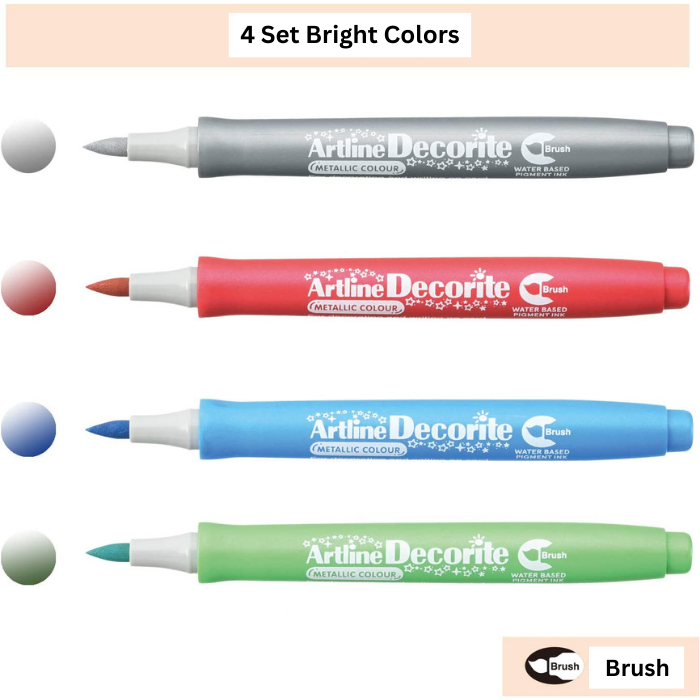 Shachihata Artline Brush Pen Deco Light 4 Color Set