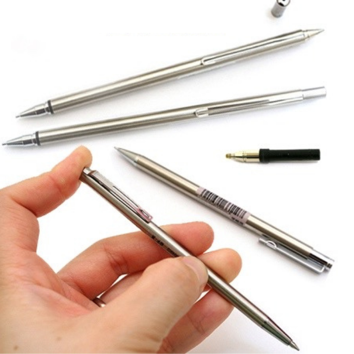 Pilot Birdie Stainless Steel Body Mini Ballpoint Pen - 0.7 mm - Black Ink