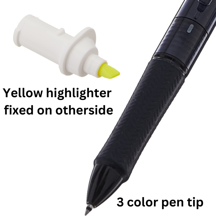 Pilot Acroball Spotliter 3 Color 0.7 mm Ballpoint Multi Pen + Highlighter - Black Body & Yellow Highlighter