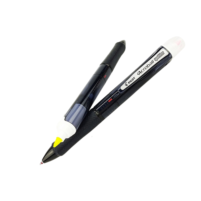 Pilot Acroball Spotliter 3 Color 0.7 mm Ballpoint Multi Pen + Highlighter - Black Body & Yellow Highlighter
