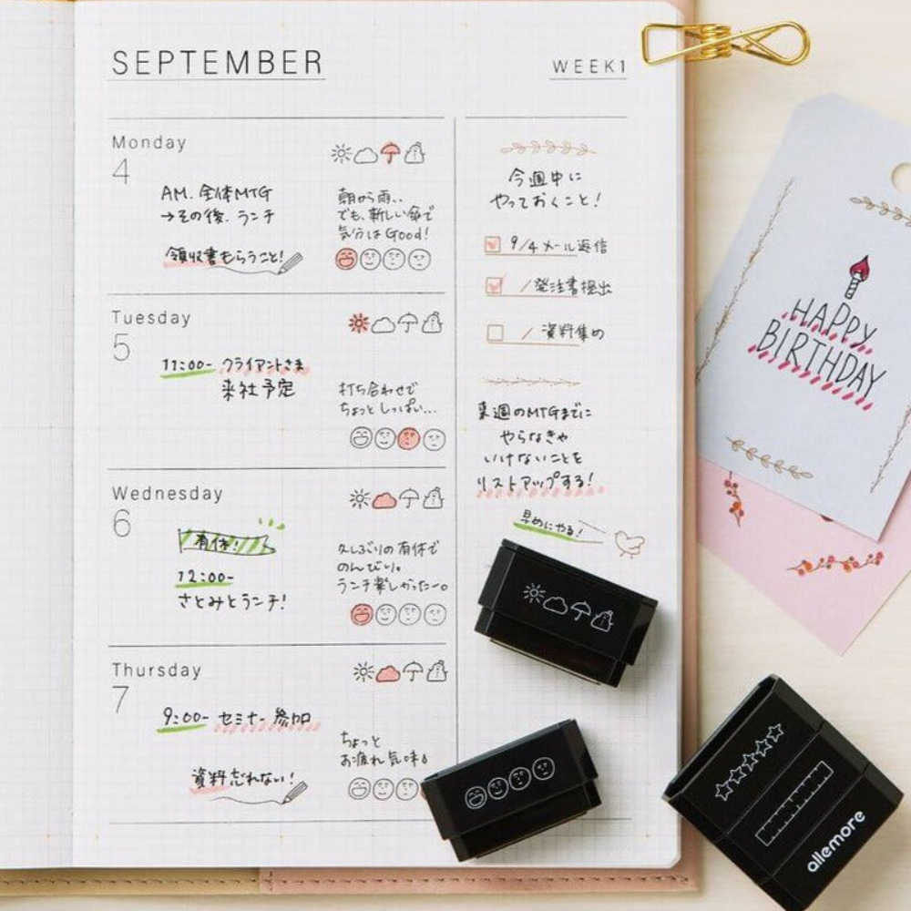 Shachihata Allemore Nototo Join Stamps - Daily Log - Black Ink