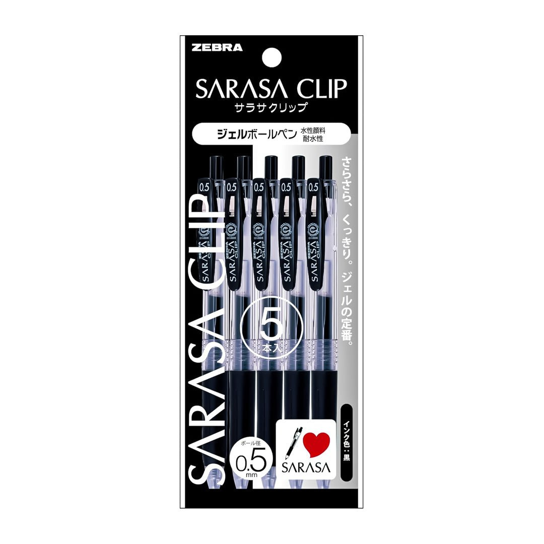 Zebra Sarasa Clip Gel Pen - Black - 5 Pc Pack