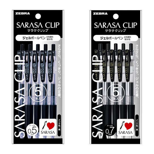 Zebra Sarasa Clip Gel Pen - Black - 5 Pc Pack