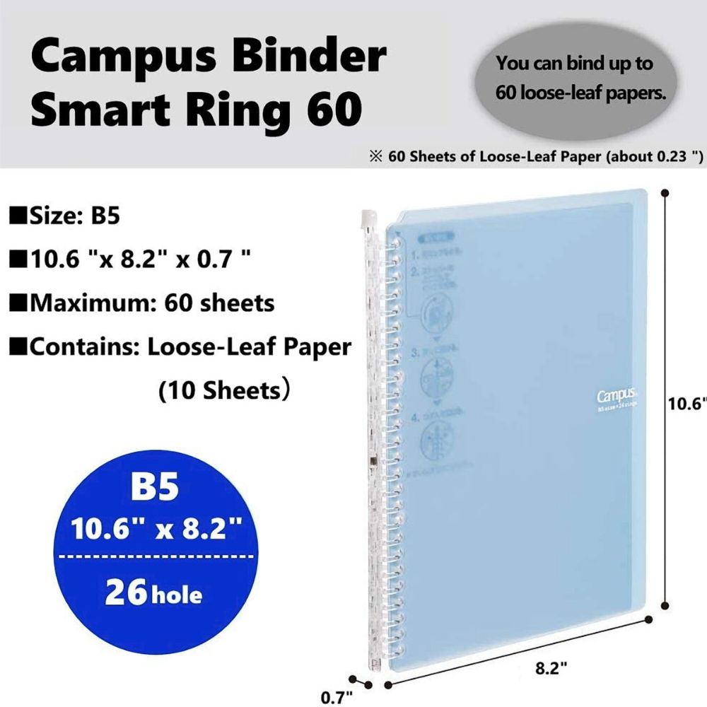 Kokuyo Campus Smart Ring 60 Binder Notebook - B5 - 26 Rings