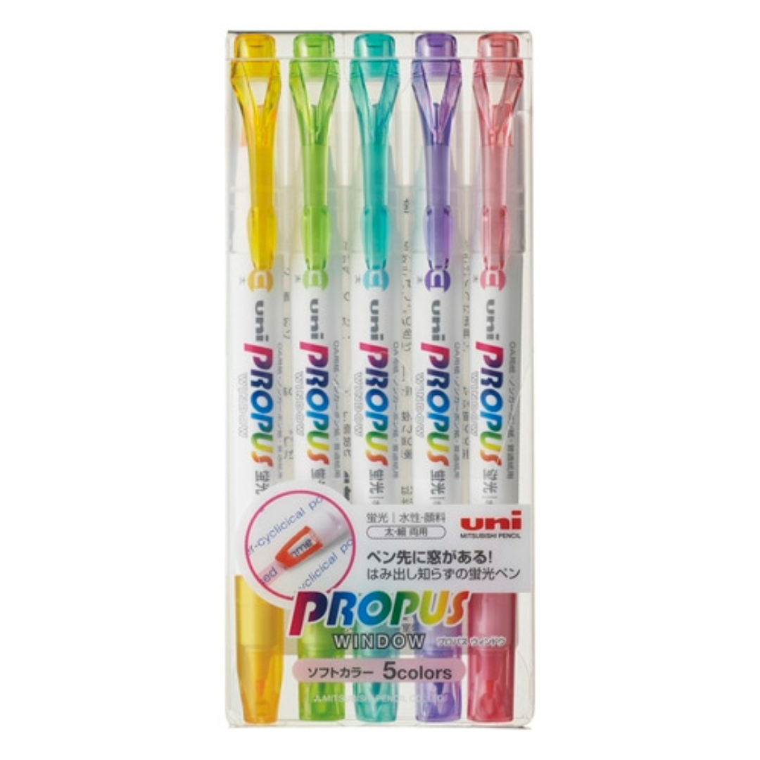 Uni Propus Window Double-Sided Highlighter - 4.0 mm / 0.6 mm - 5 / 3 Color Set