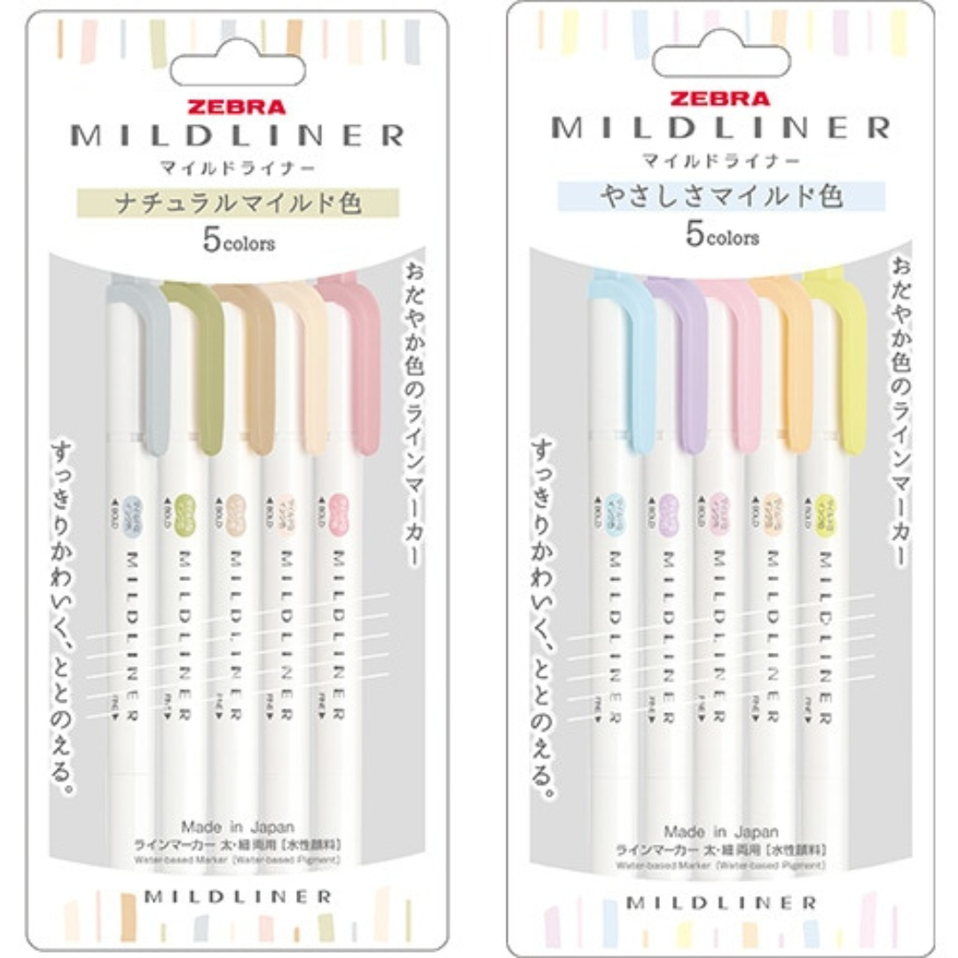 Zebra Mildliner Double Tip Highlighter - Gentle Mild (5 color set