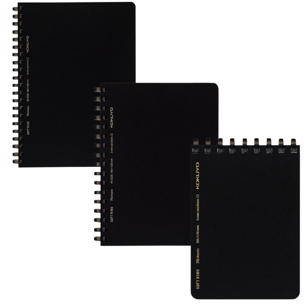 Kokuyo Soft Ring Grid Notebook - 70 Sheets - Black