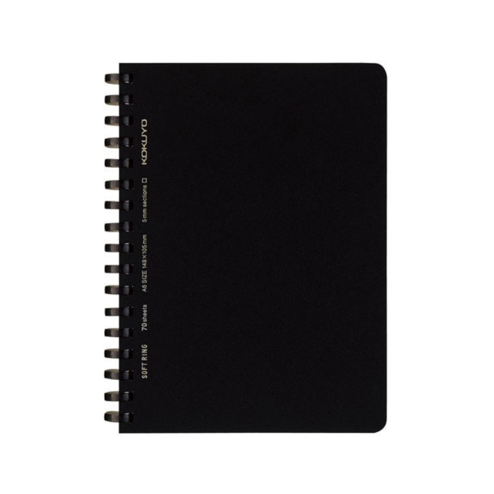 Kokuyo Soft Ring Grid Notebook - 70 Sheets - Black