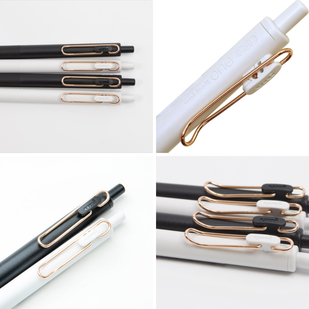 Uni-ball One Gel White Body Pen - Rose Gold Clip - 0.38 & 0.5 mm