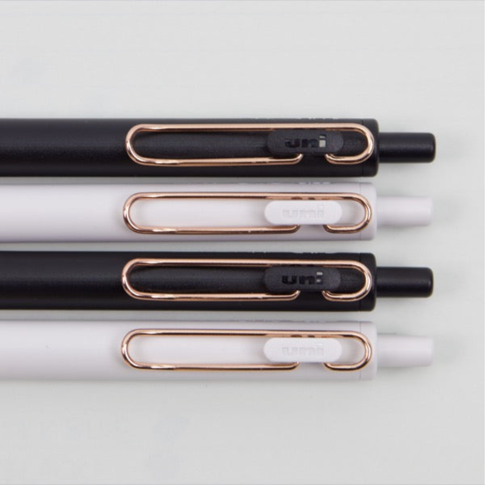 Uni-ball One Gel White Body Pen - Rose Gold Clip - 0.38 & 0.5 mm