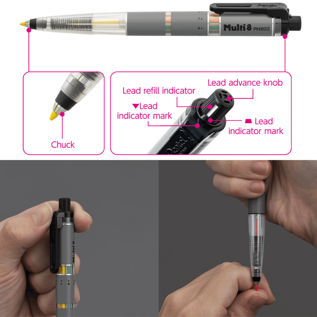 Pentel Multi 8 Single XPH803 - 2.0 mm Mechanical Pencil & 0.7 mm Ballpoint Pen