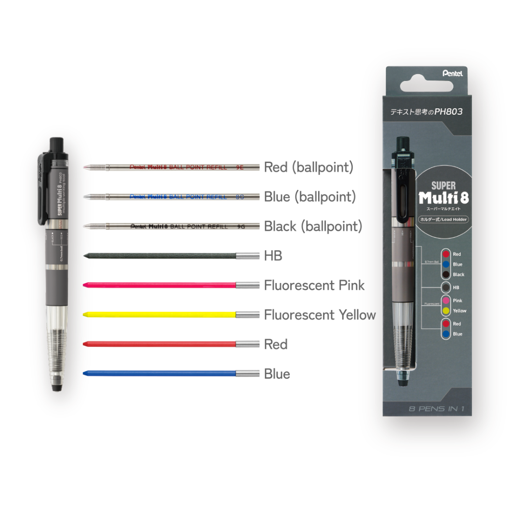 Pentel Multi 8 Single XPH803 - 2.0 mm Mechanical Pencil & 0.7 mm Ballpoint Pen