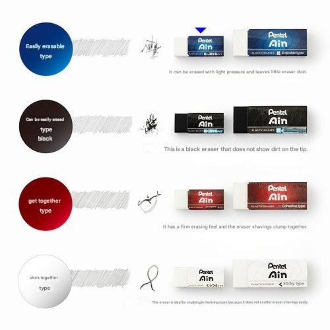 Pentel Ain Eraser Small Black XZEAH065 5 Pack