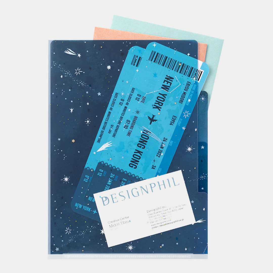 Midori 3 Pockets Clear Folder A5 - Starry Sky