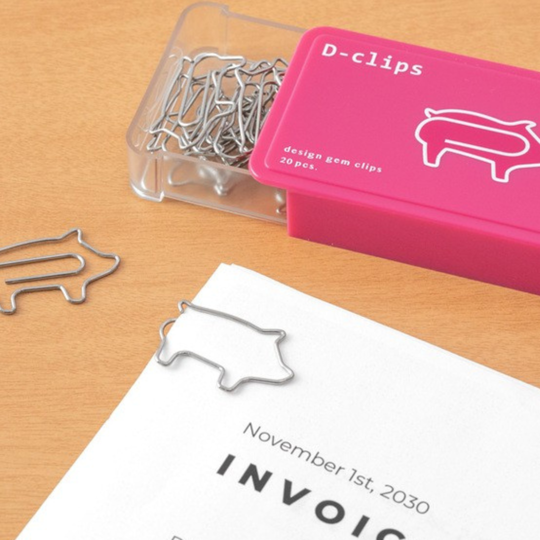 Midori D-Clips Paper Clips - Pig - Box of 20