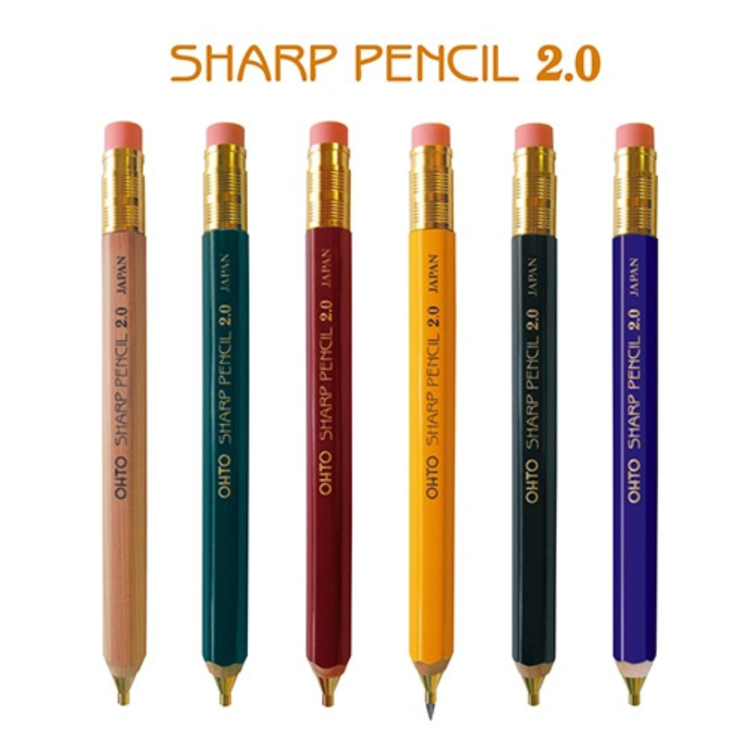 Ohto Wooden Mechanical Pencil, Sharpener & Leads - 2.0 mm