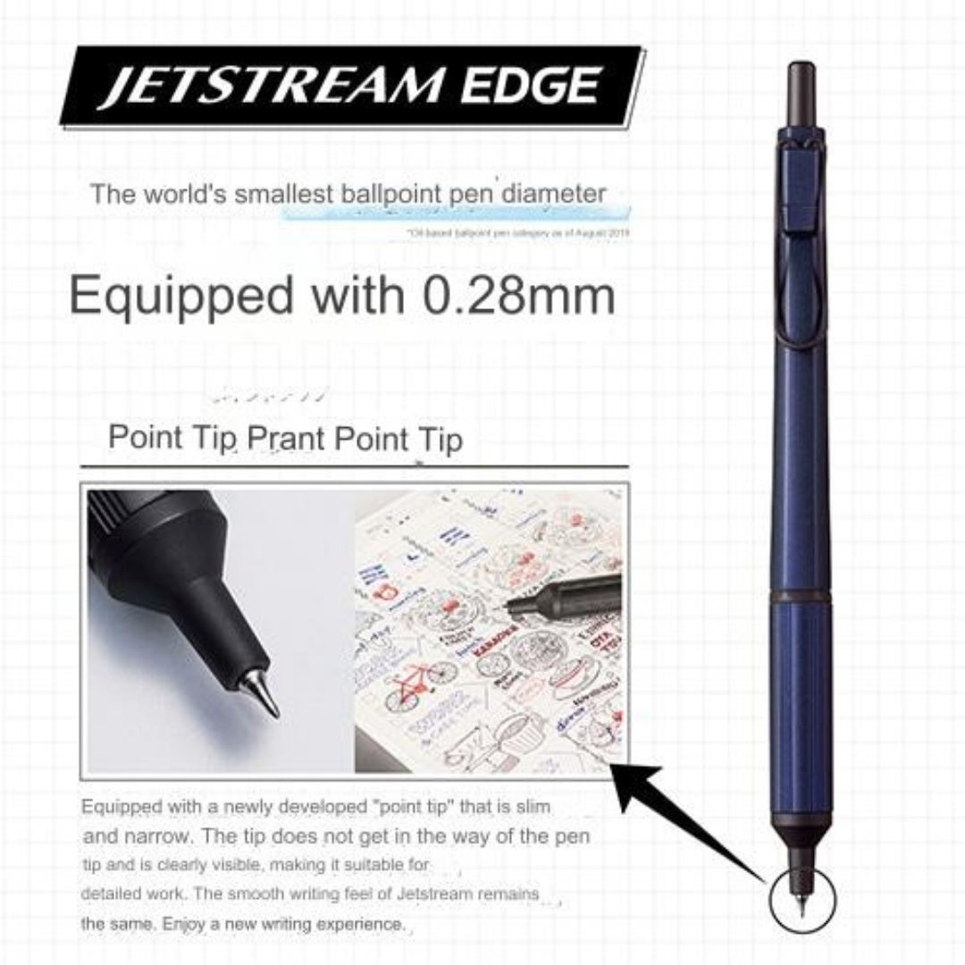 Uni Jetstream Edge Ballpoint Pen - 0.28 mm - Black Ink