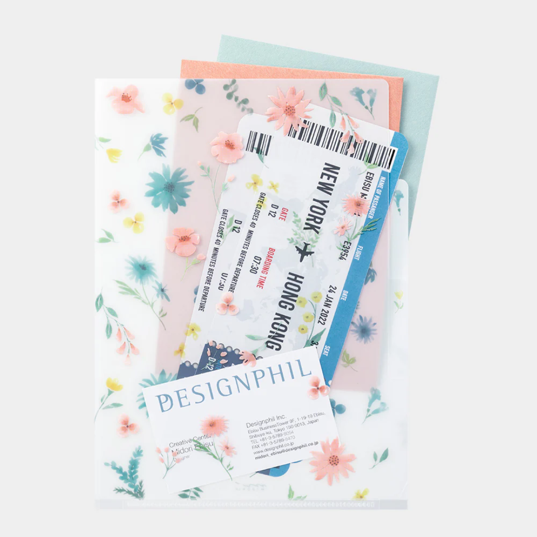 Midori 3 Pockets Clear Folder A5 - Flowers B