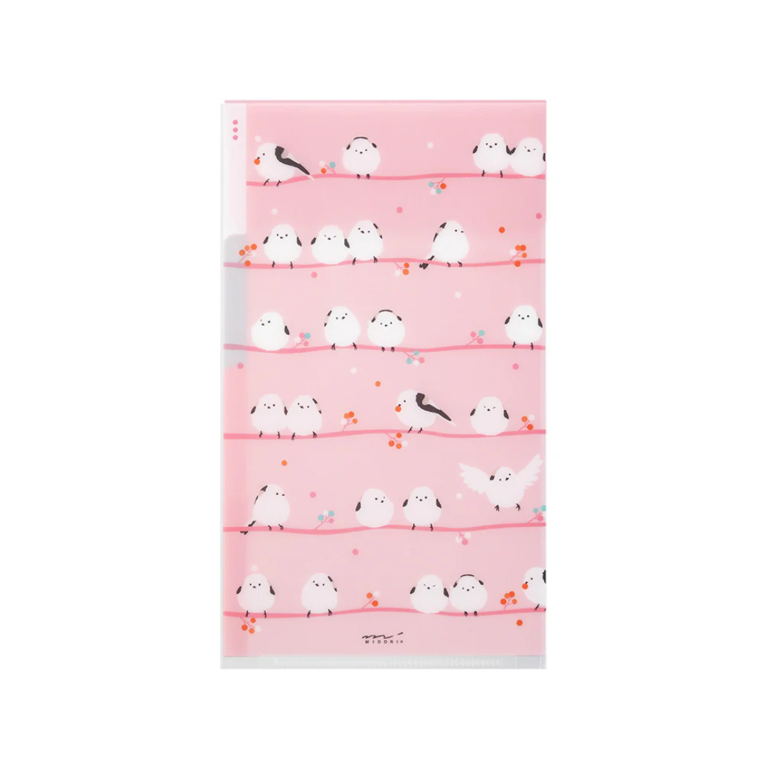 Midori 3 Pockets Clear Folder A5 Slim with Flap - Long-Tailed Tit