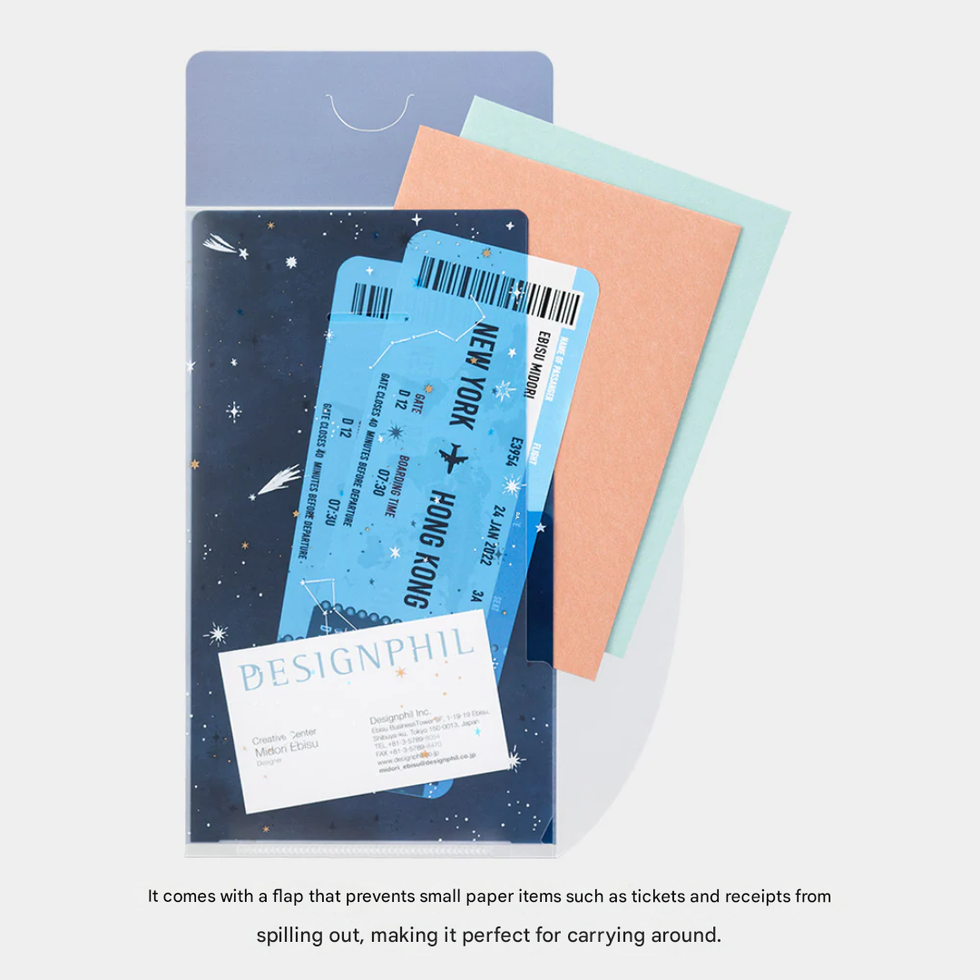 Midori 3 Pockets Clear Folder A5 Slim with Flap - Starry Sky