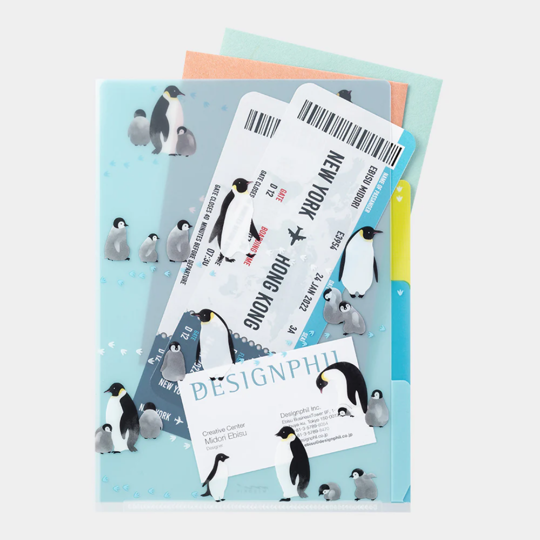 Midori 3 Pockets Clear Folder A5 - Penguin A
