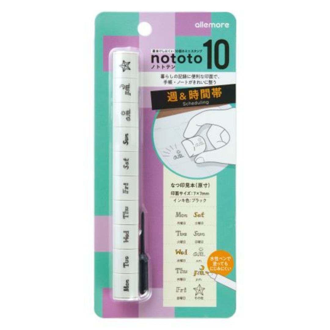 Shachihata Penetrating Stamp Nototo 10 Stamp Set - Week & Time