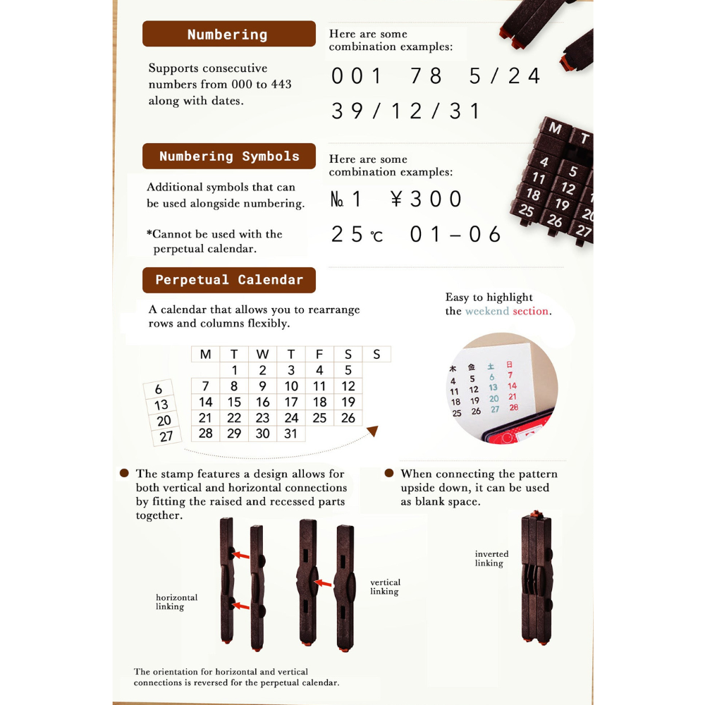 Shachihata Number Stamp - English Calendar Set