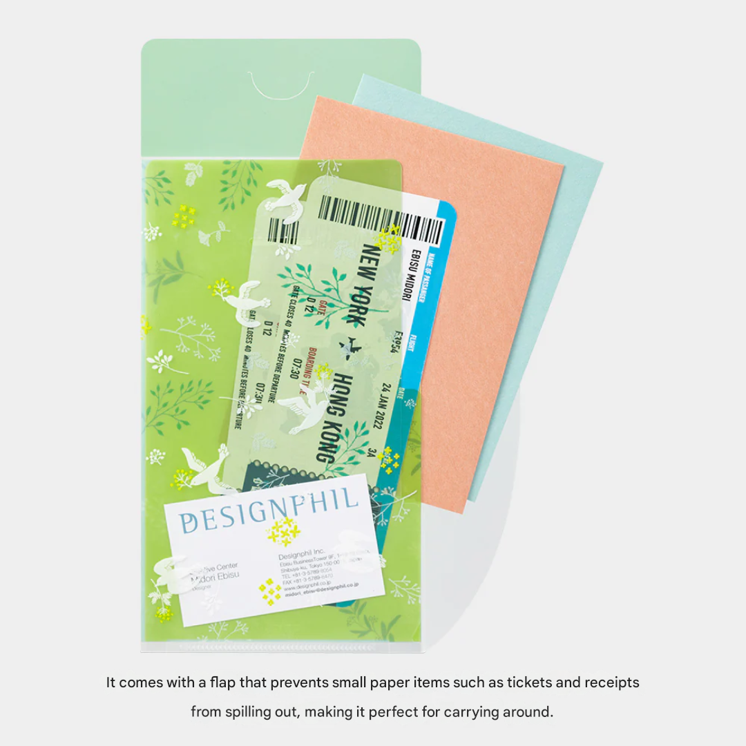 Midori 3 Pockets Clear Folder A5 Slim with Flap - White Bird