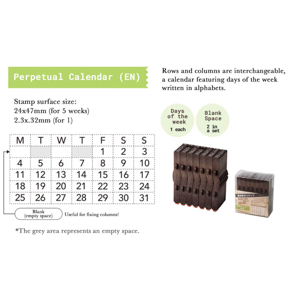 Shachihata Number Stamp - English Calendar Set