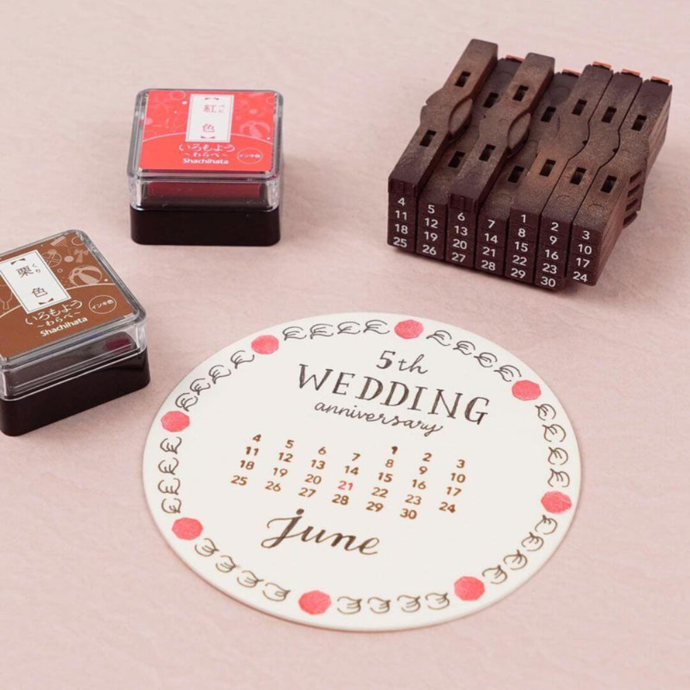 Shachihata Number Stamp - English Calendar Set