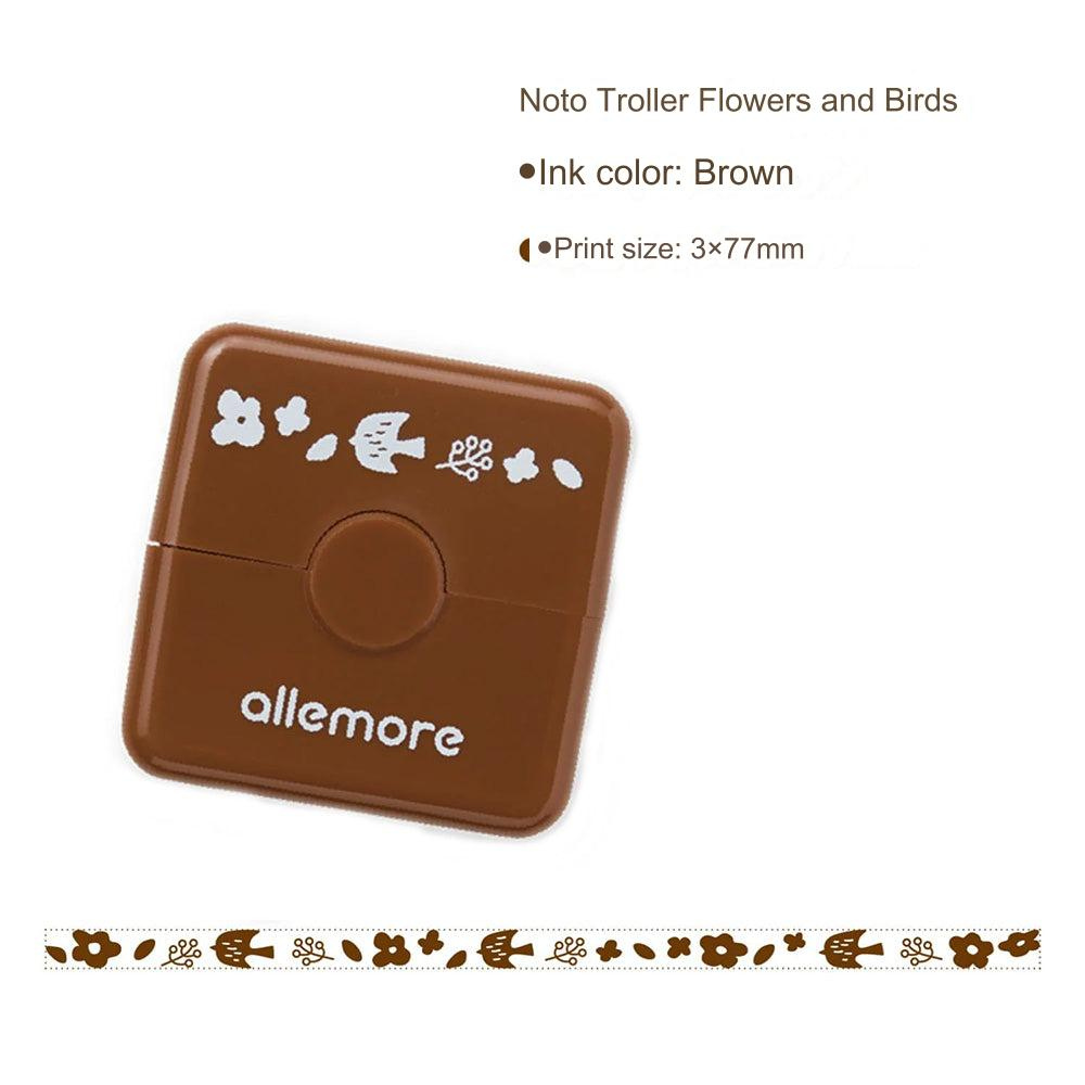 Shachihata Allemore Nototo Roller Stamps - Flower and Bird - Brown Ink